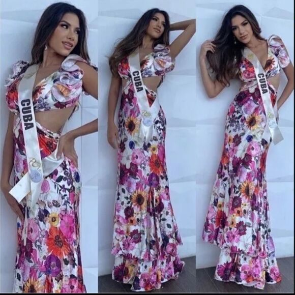 Mac Duggal 68107 Womens Floral Cut-Out Ruffle Sleeve Dress Gown - Picture 2 of 16